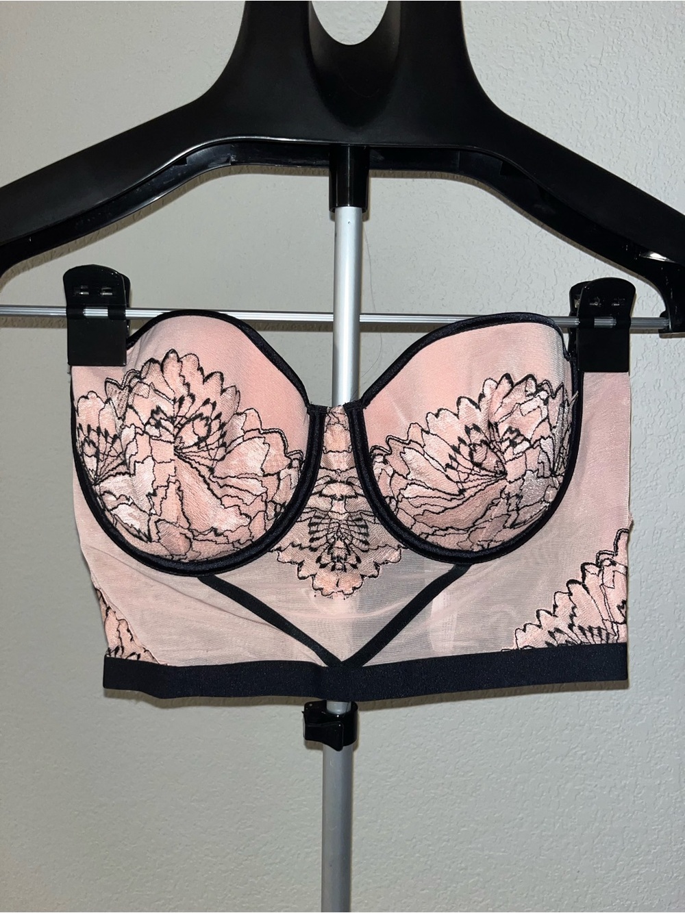 Auden Blush Pink Longline Bustier Bra with Black Trim